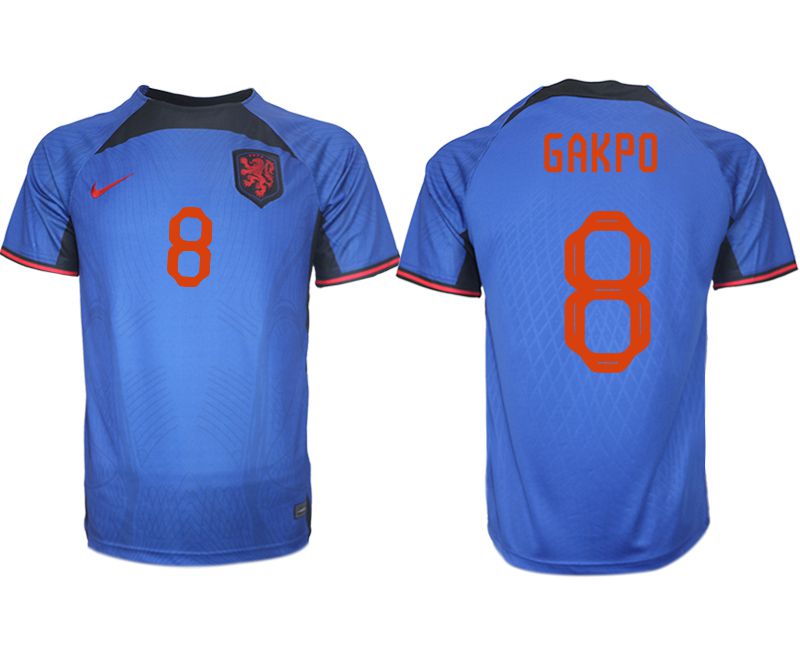 Men 2022 World Cup National Team Netherlands away aaa version blue #8 Soccer Jersey->customized soccer jersey->Custom Jersey
